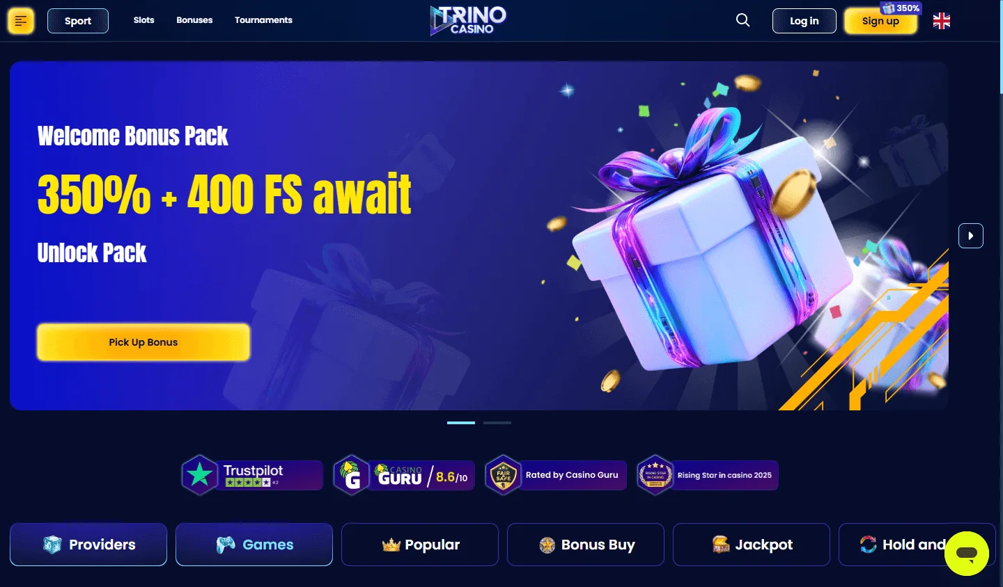 Trino Casino desktop home