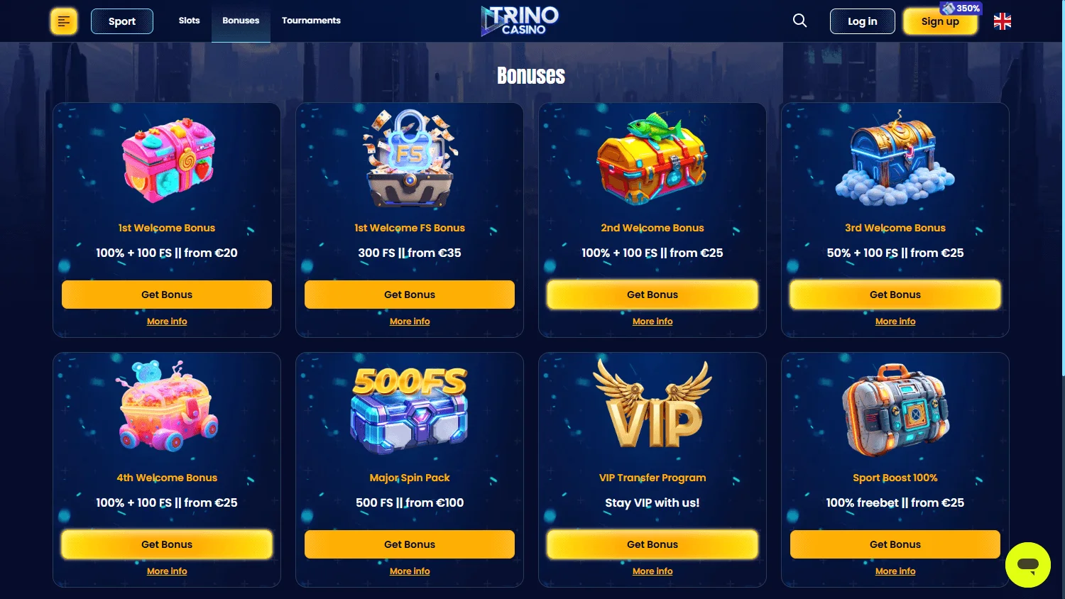 Trino Casino desktop promotions
